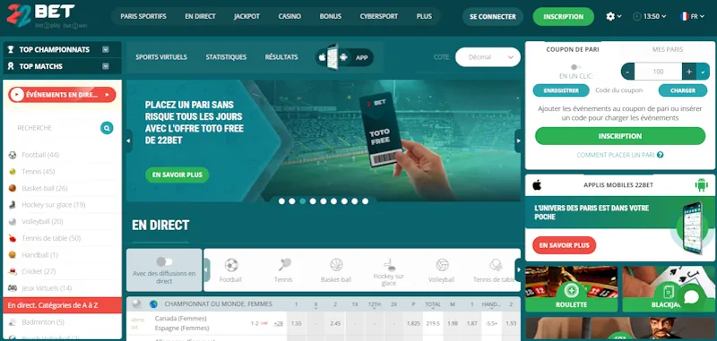 22bet casino screenshot