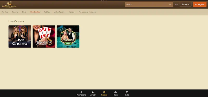 Captain Cooks Casino screenshot