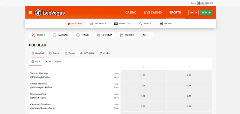 sportifs LeoVegas screenshot