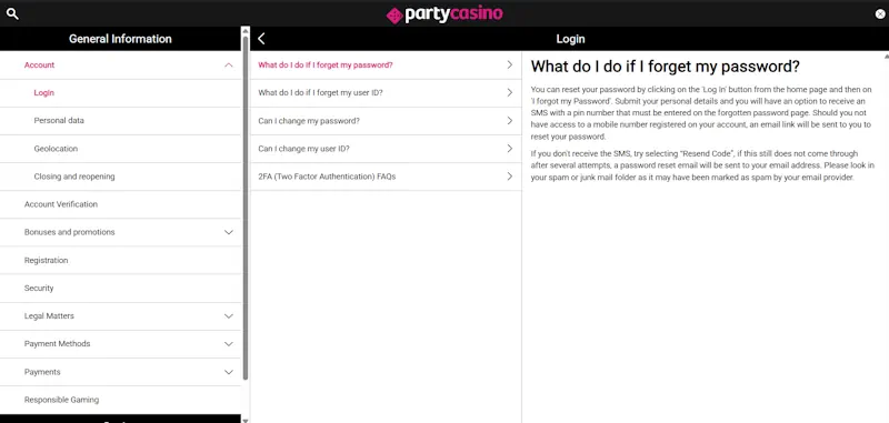 service client partycasino screenshot