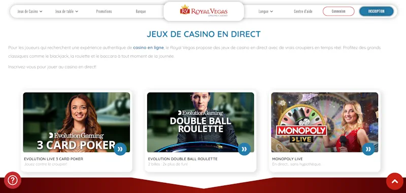Royal Vegas Casino live screenshot