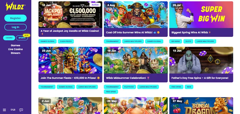 wildz Casino promotions screenshot